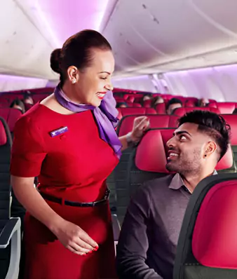 Flight attendant with child passenger